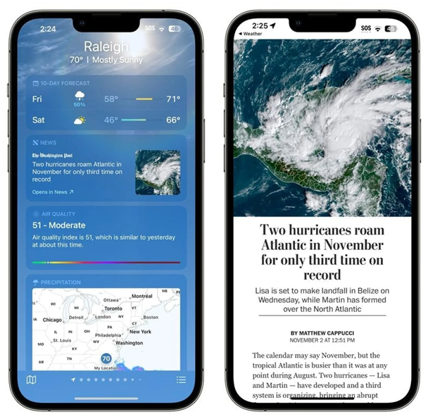 名山苹果14维修分享iPhone 14手机如何看天气时顺带看新闻 
